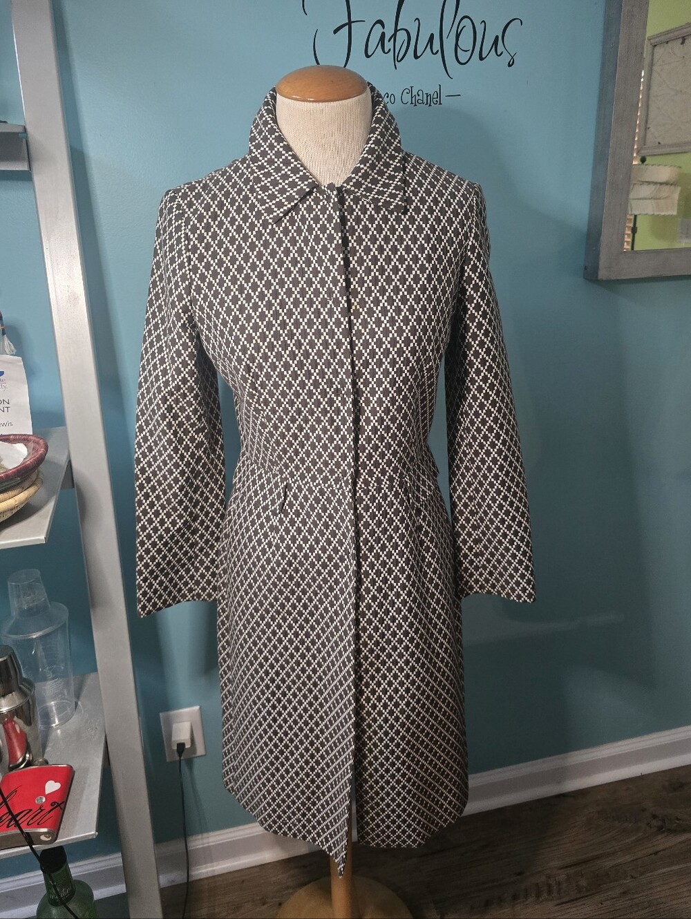 Tahari Brown and White Pixel-Check Jacket